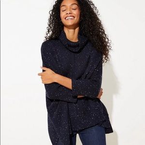 LOFT Flecked Turtleneck Poncho Sweater in Navy